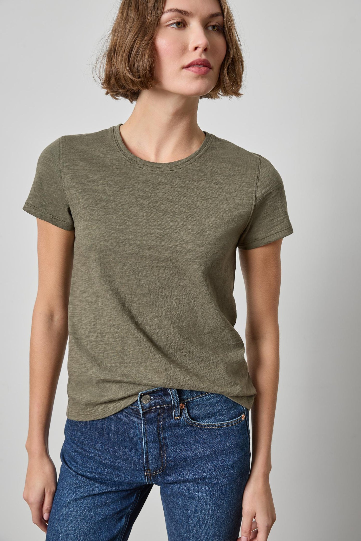 Short Sleeve Back Seam Crewneck Olive