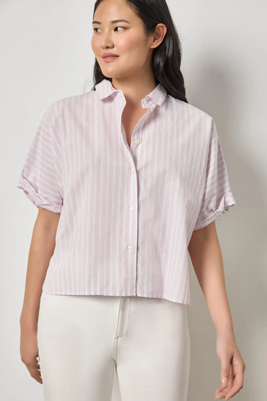 Striped Oversized Button Down Dolman Lavender Stripe