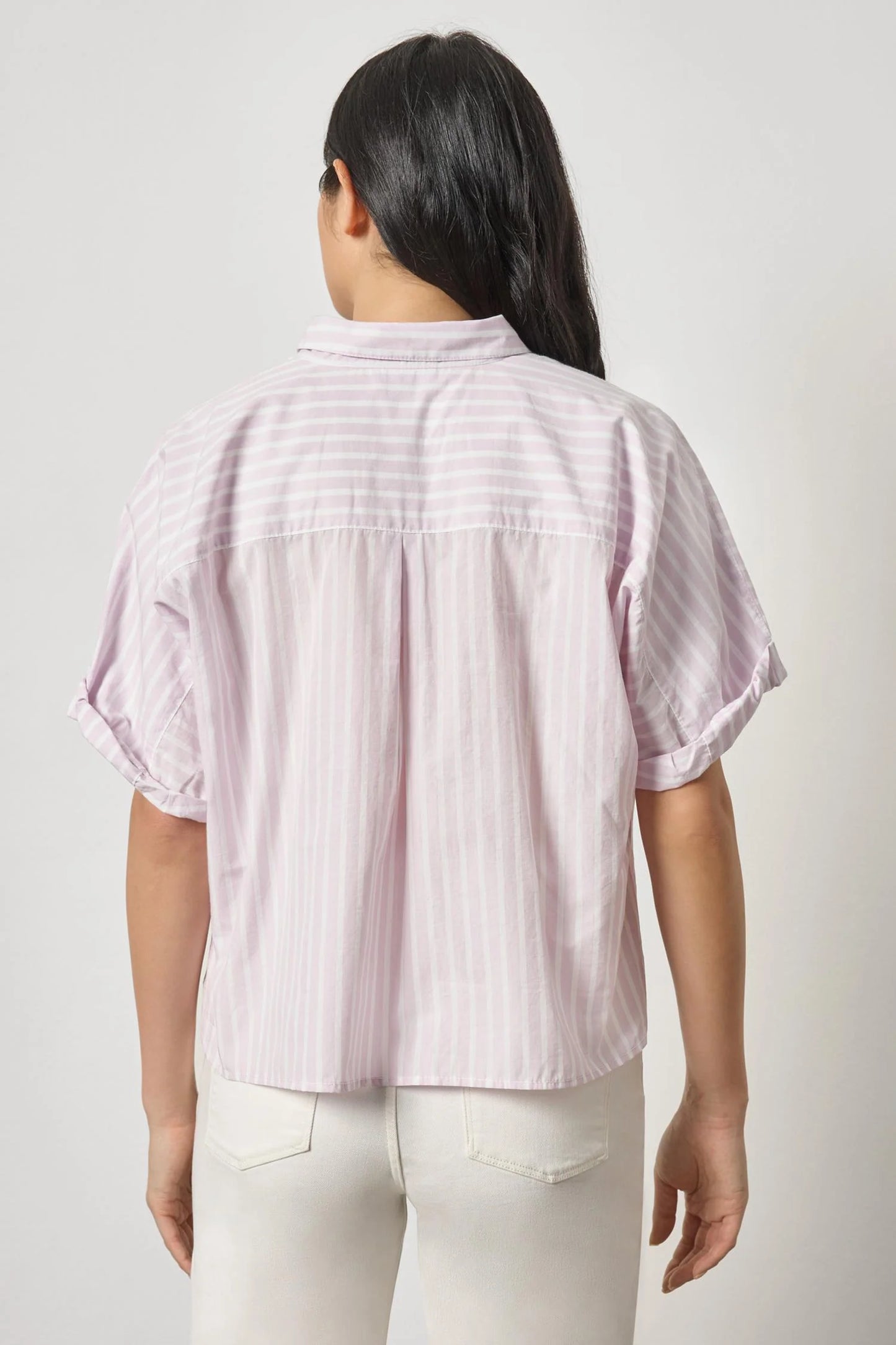 Striped Oversized Button Down Dolman Lavender Stripe