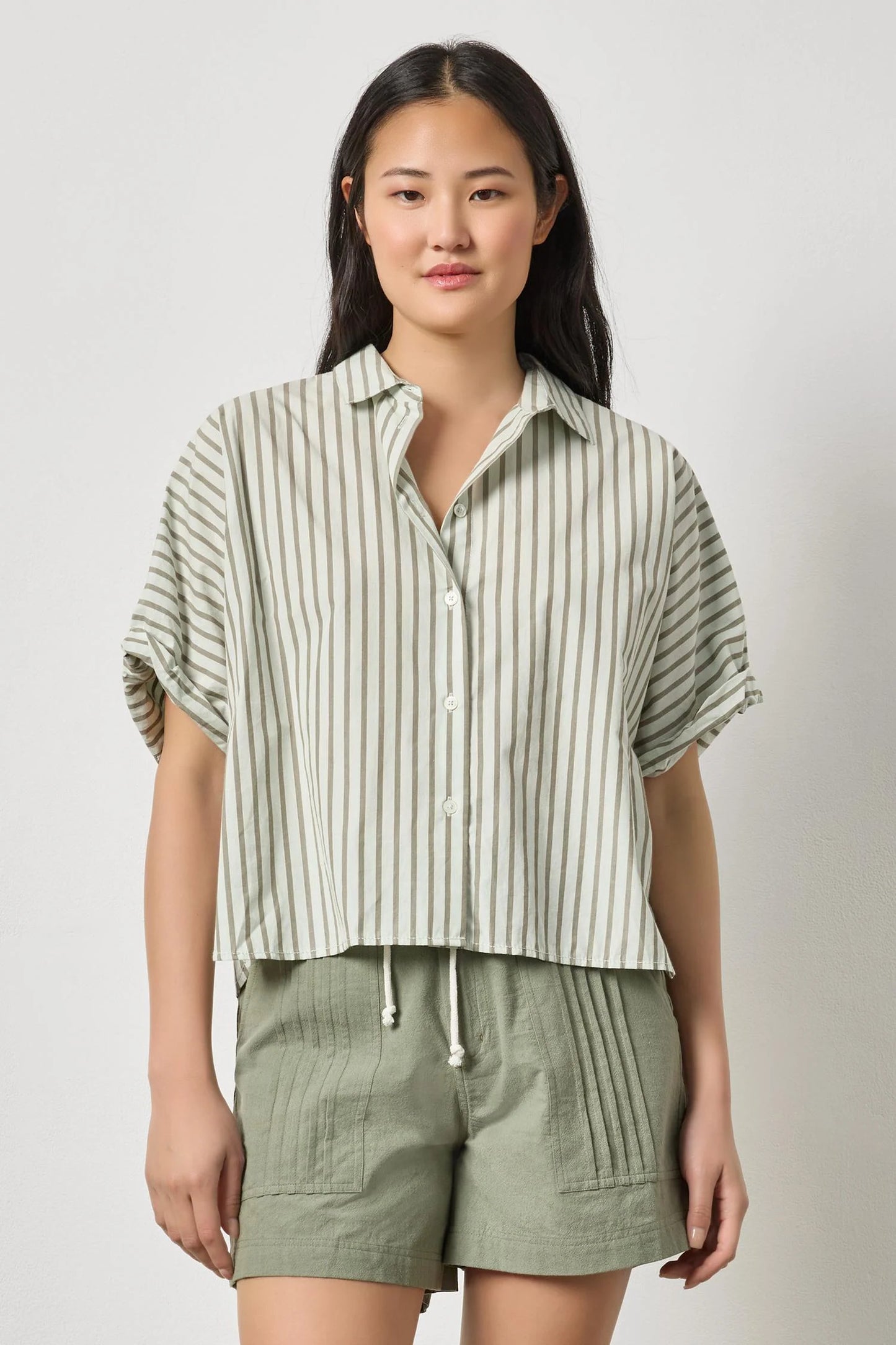 Striped Oversized Button Down Dolman Pool Stripe