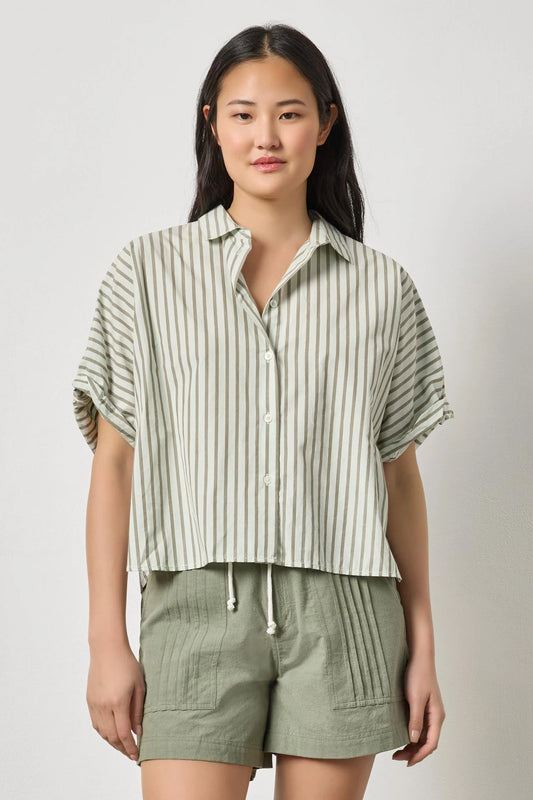 Striped Oversized Button Down Dolman Pool Stripe