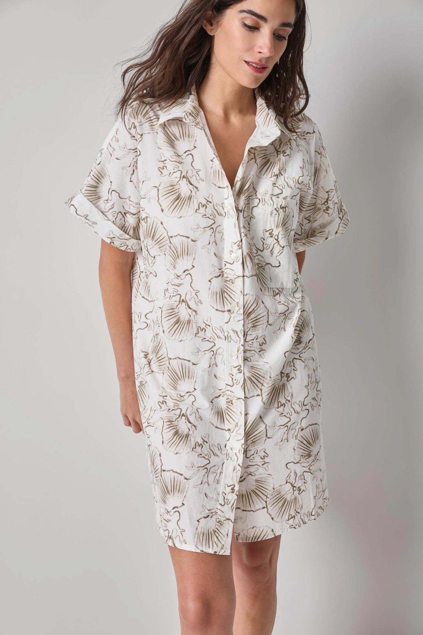 Poplin Dolman Shirt Dress Fern Print
