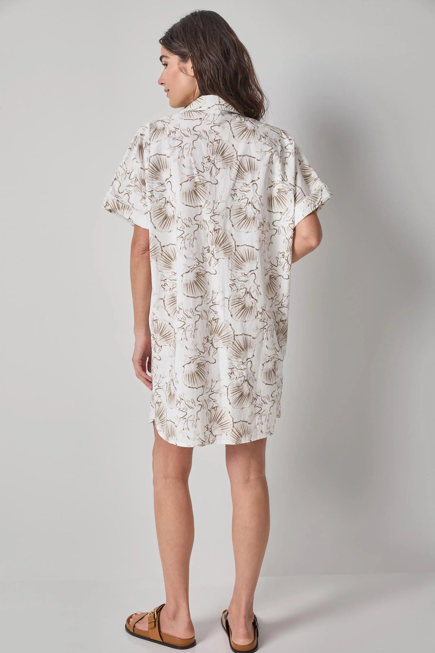 Poplin Dolman Shirt Dress Fern Print