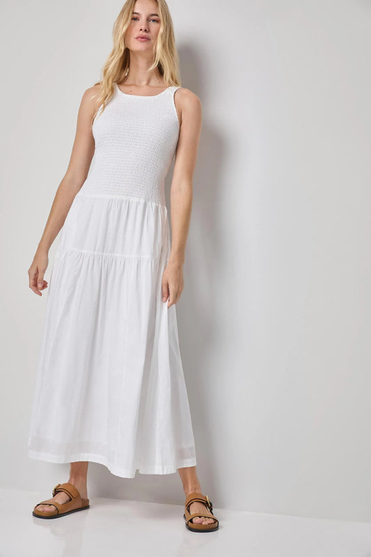 Smocked Bodice Maxi Dress White