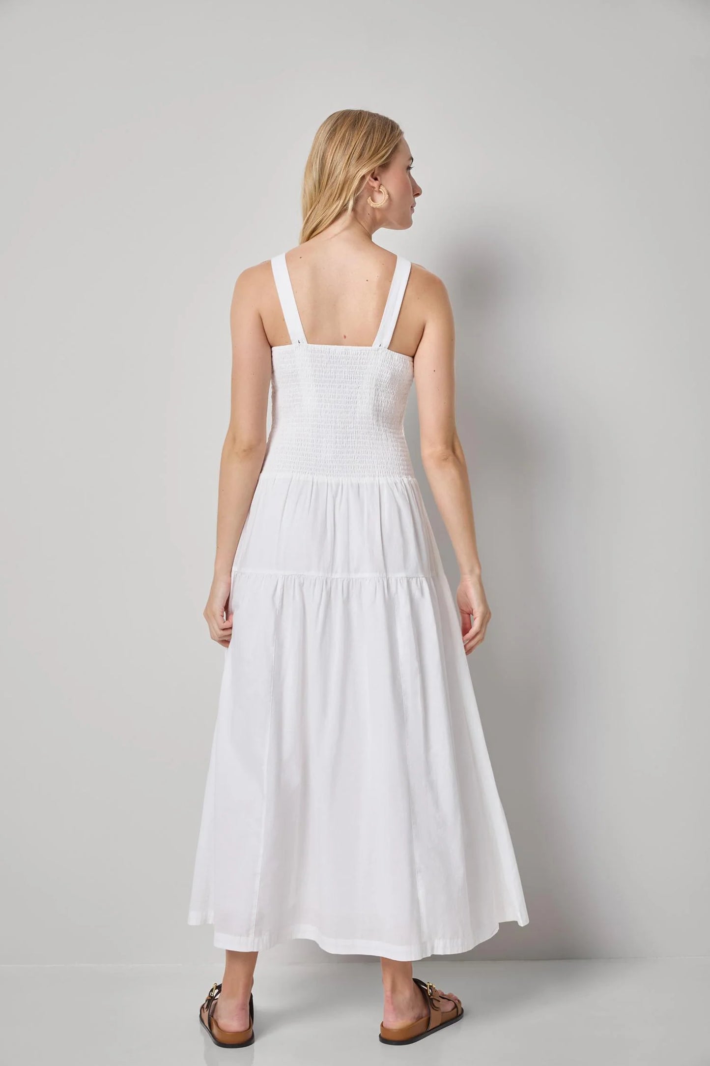Smocked Bodice Maxi Dress White