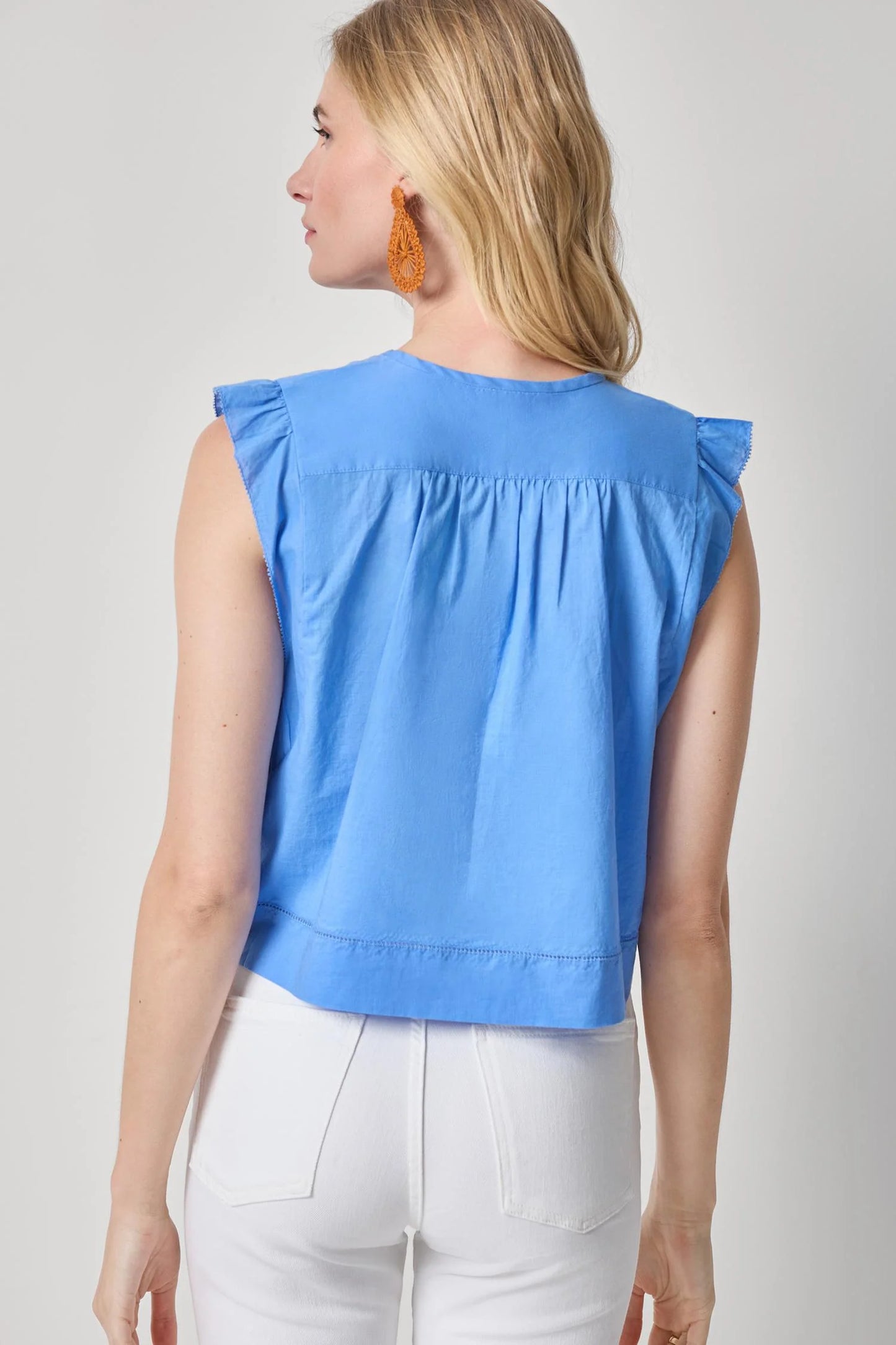 Smocked Shoulder V-Neck Ultramarine