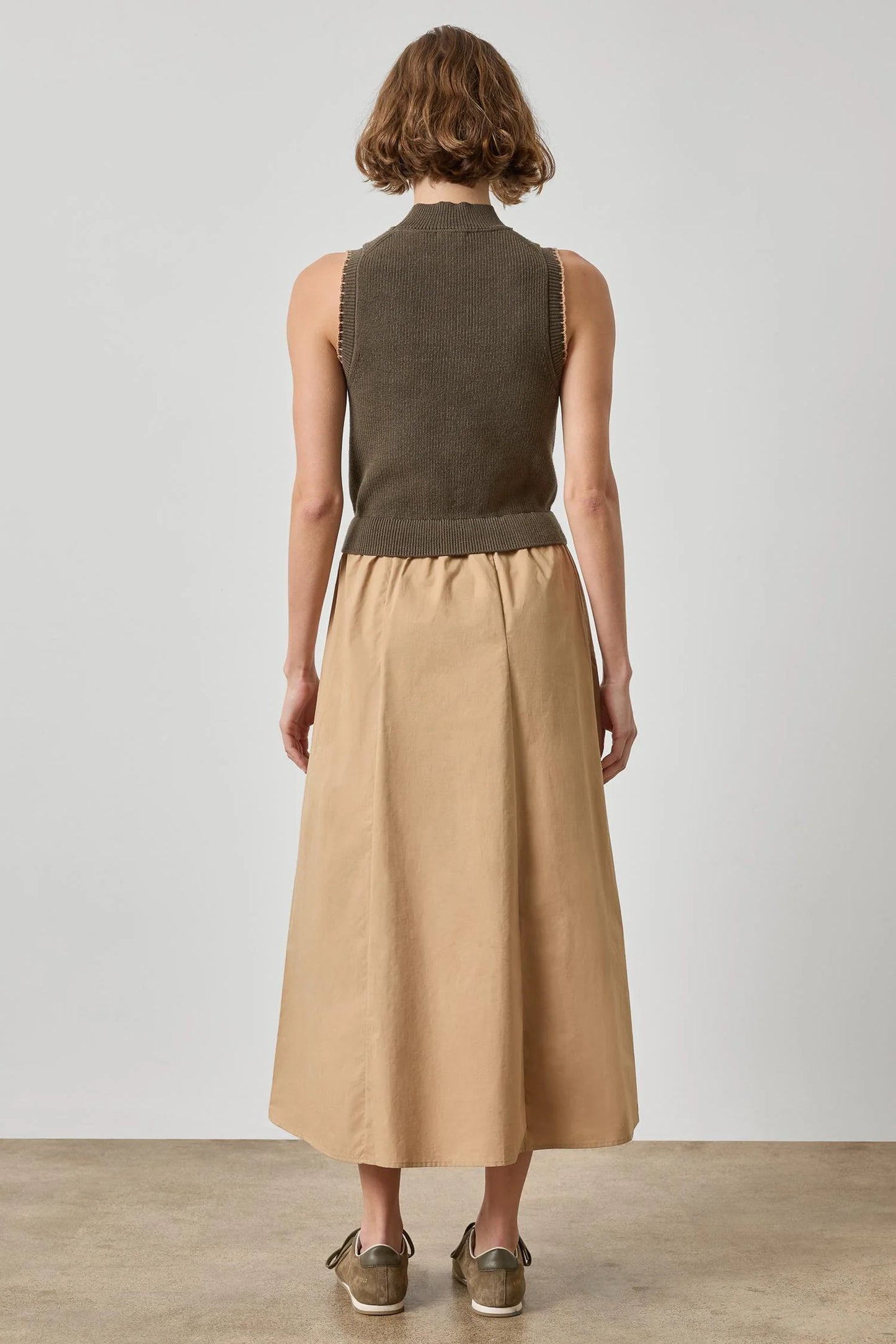 Mixed Media Mock Neck Dress Olive