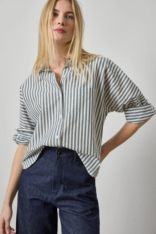 Dolman Sleeve Button Down Shirt Mineral Stripe