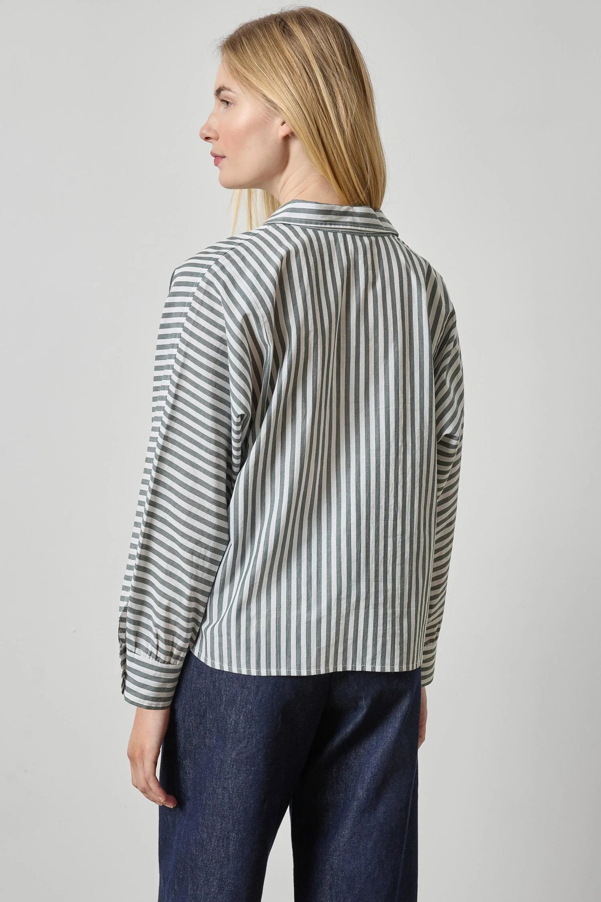 Dolman Sleeve Button Down Shirt Mineral Stripe