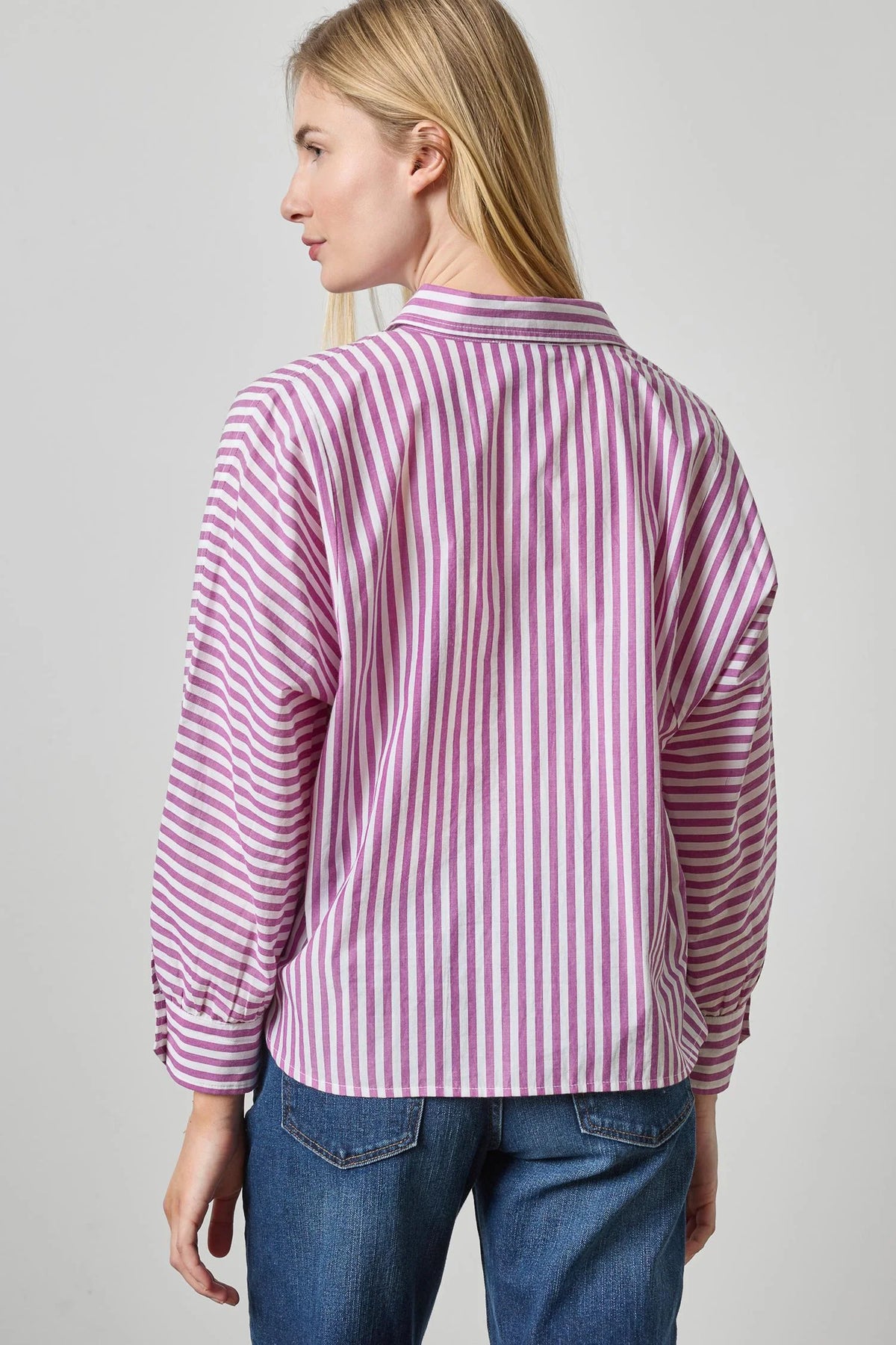 Dolman Sleeve Button Down Shirt Snapdragon Stripe