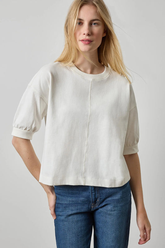 Half Sleeve Ribbed Sweatshirt Chalk