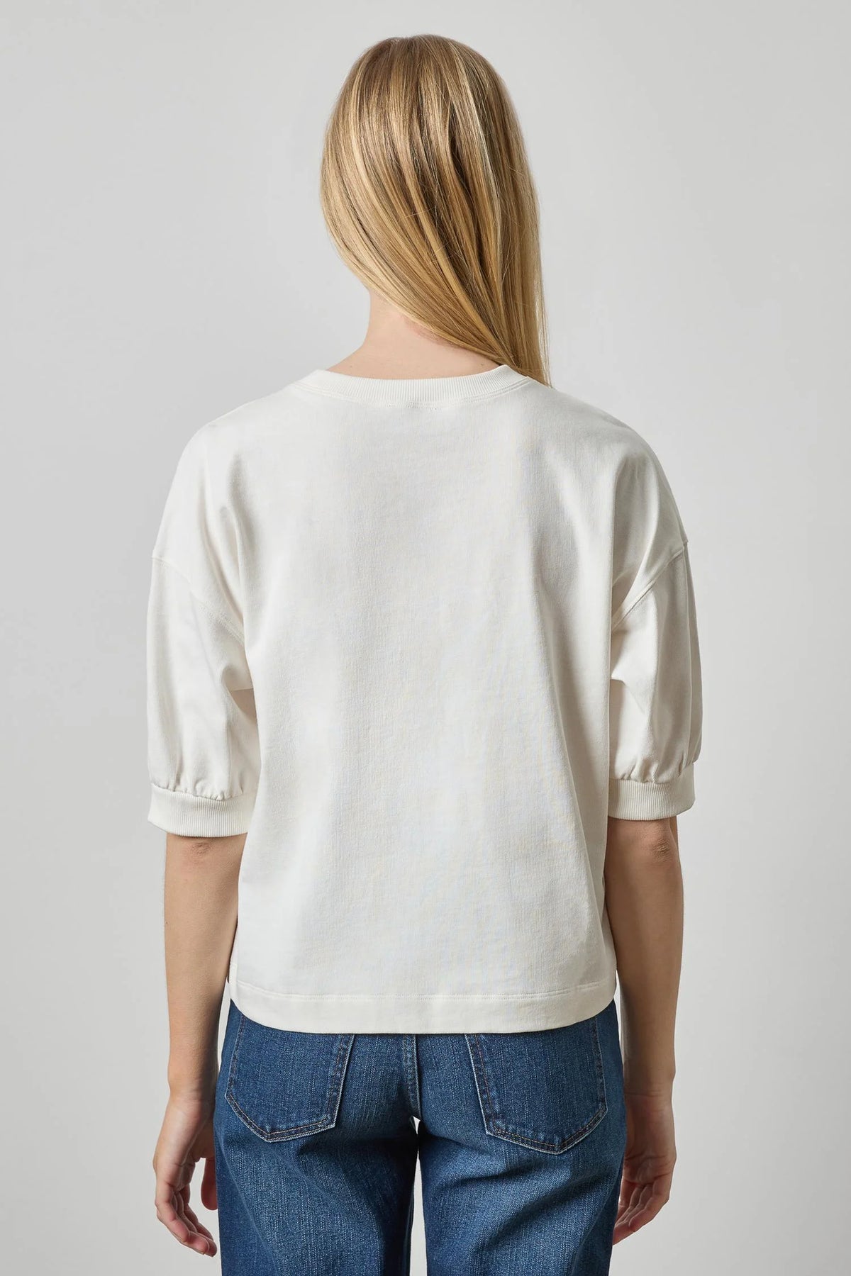 Half Sleeve Ribbed Sweatshirt Chalk
