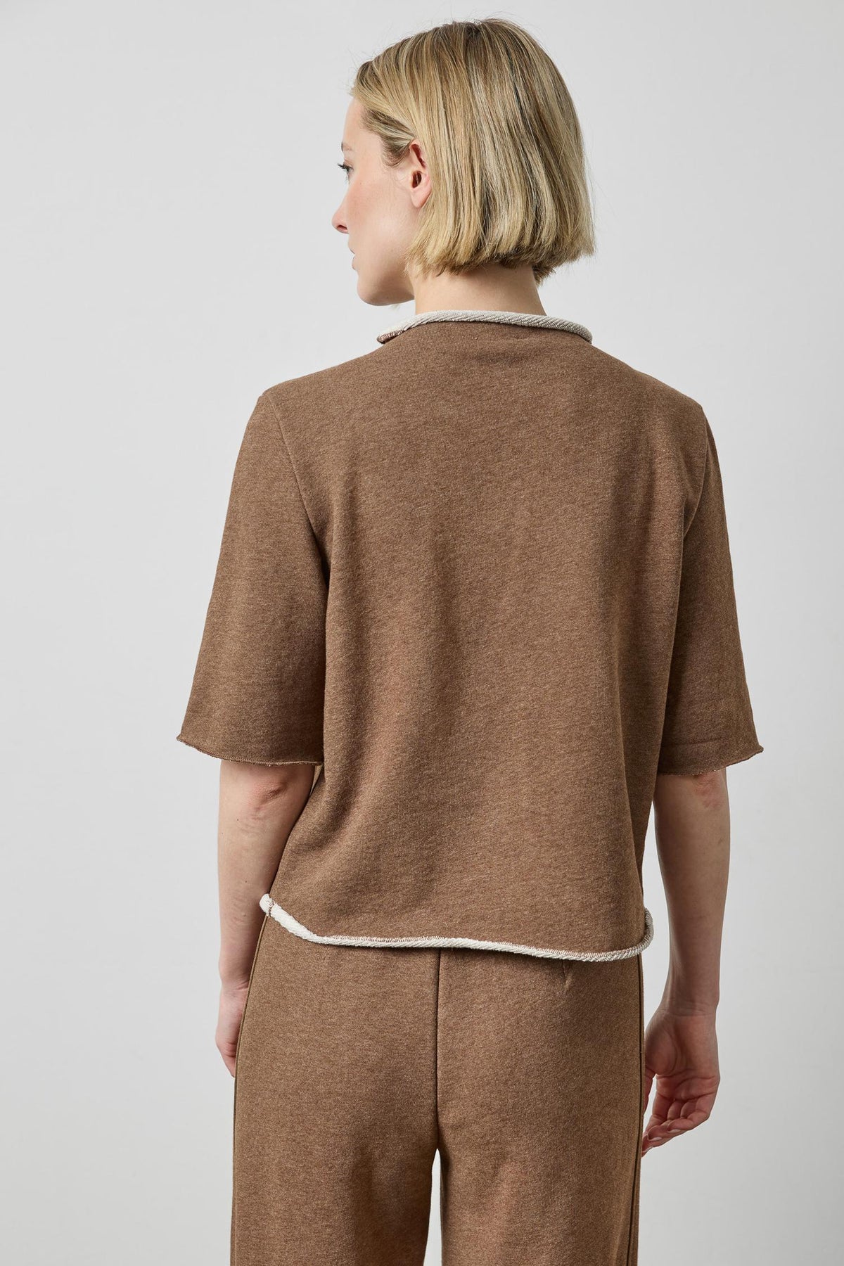 Roll Neck Short Sleeve Sweatshirt Cocoa Heather