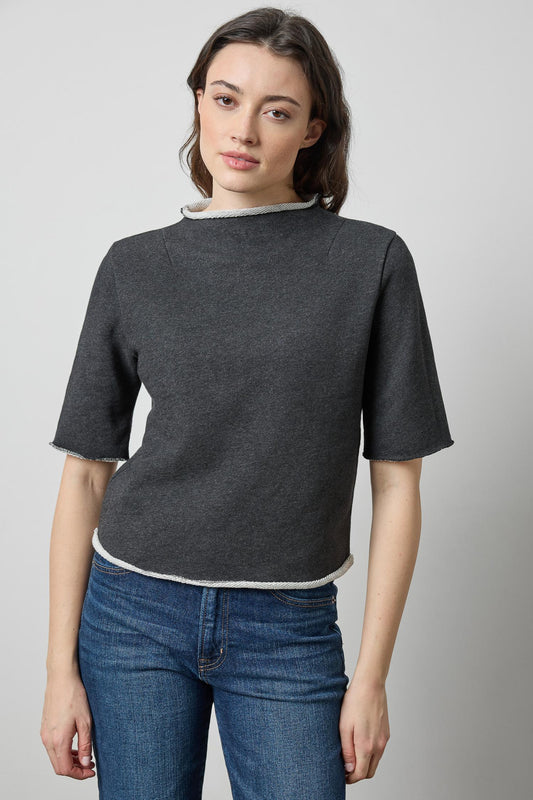 Roll Neck Short Sleeve Sweatshirt Graphite Heather