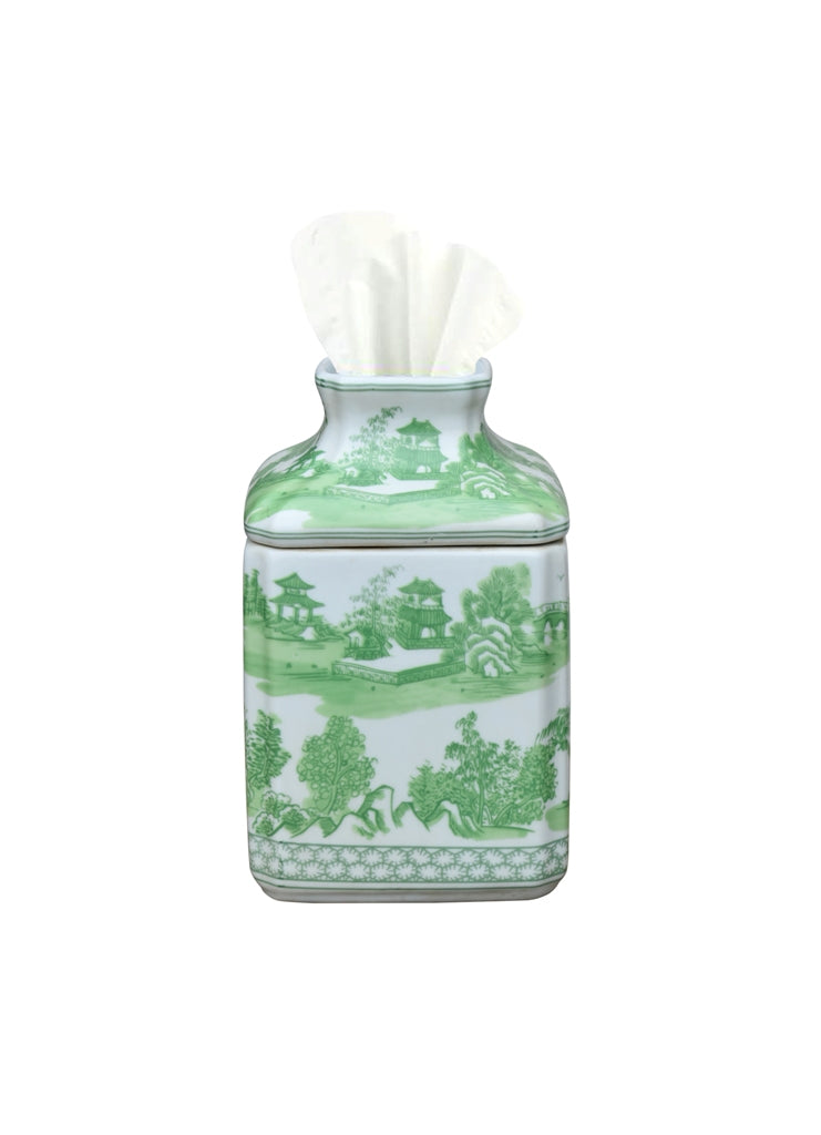 Porcelain Green Chinoicery Sq Tissue Box 8"