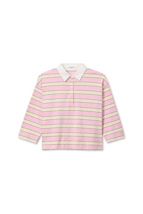 Cotton Collared Rugby Shirt Sugar Pink Stripe