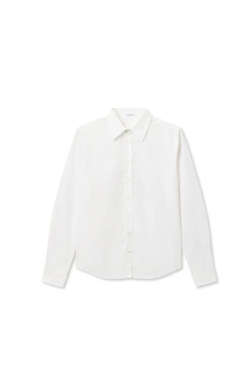 Poplin LS Woven Button Top White