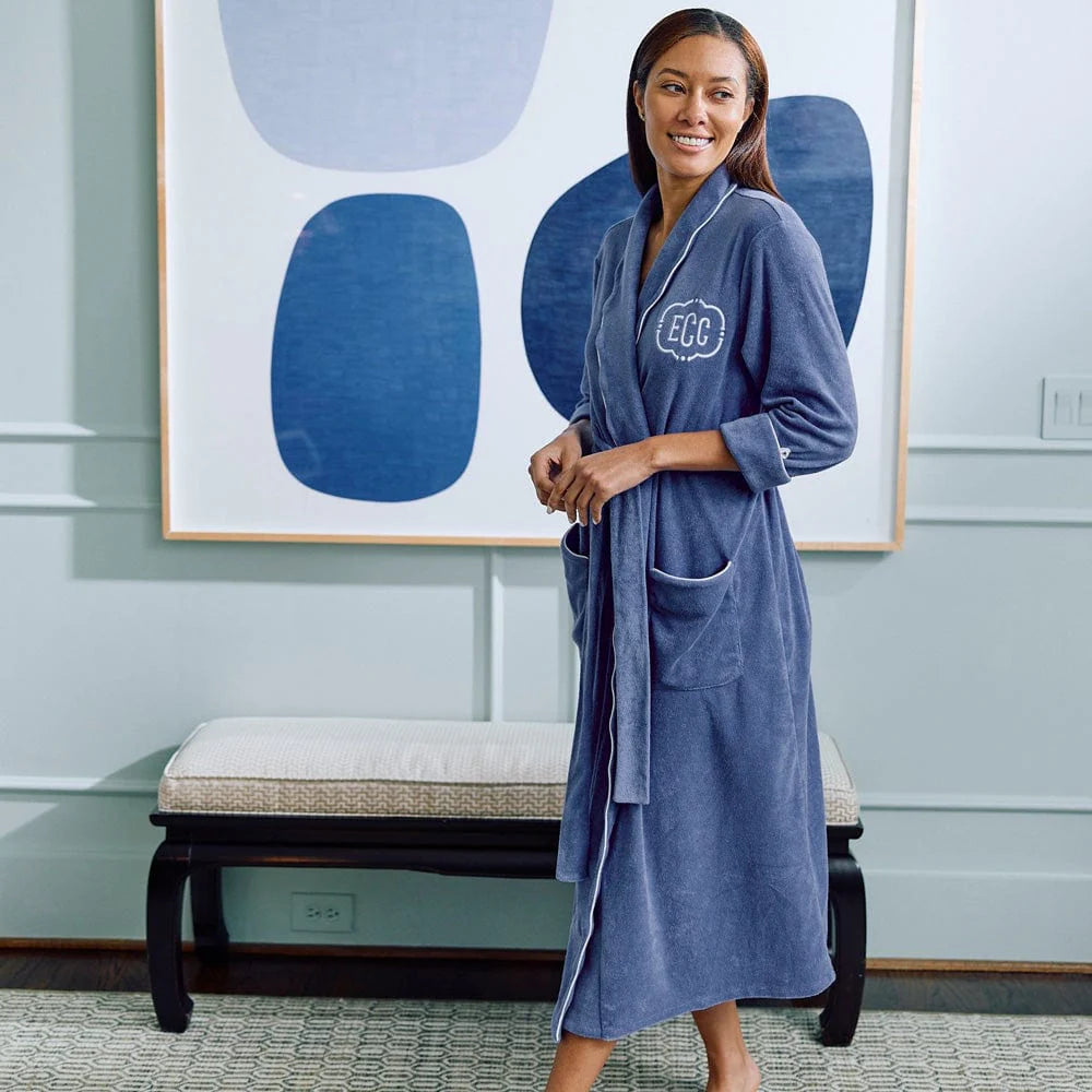 Women's Long Scalloped Lightweight Robe Periwinkle