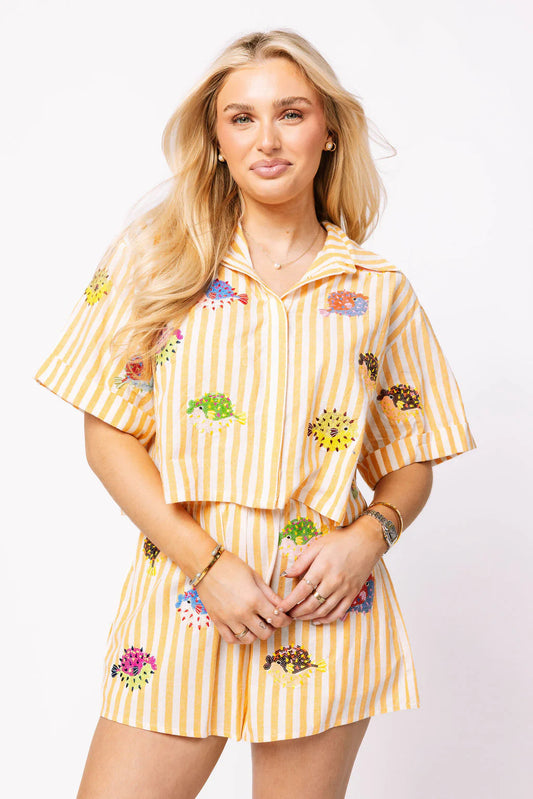 Yellow & White Stripe Multi Puffer Short