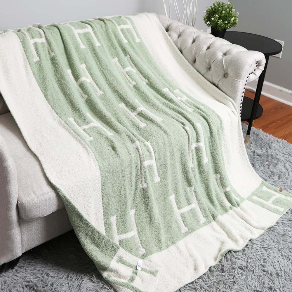 H Cozy Reversible Blanket Sage