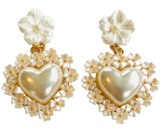 Flower Heart Drop Earring