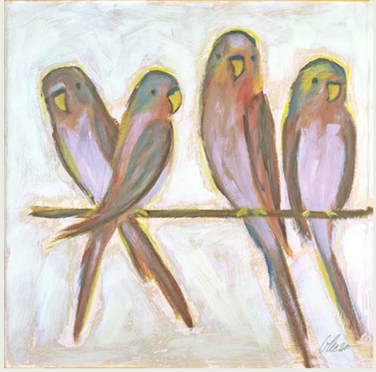 PINK PARAKEETS PERCHED 24X24