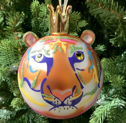 Hand-Blown Colorful Tiger Bauble Porcelain Orn