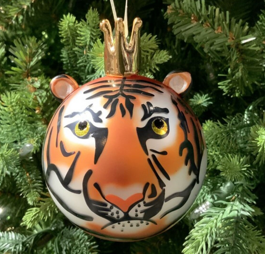 Hand-Blown Tiger Bauble Porcelain Orn
