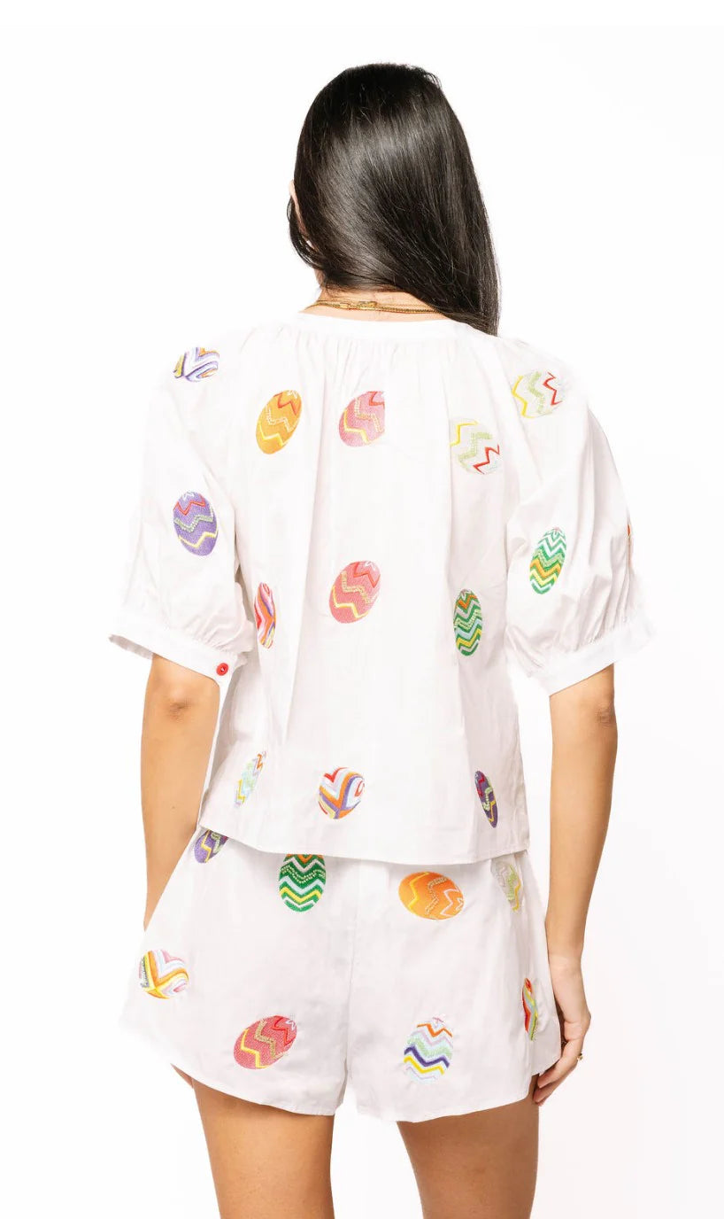 White Multi Easter Egg Cotton Short