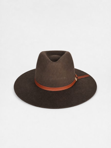 Wool Hat with Leather Band Chocolate Wool