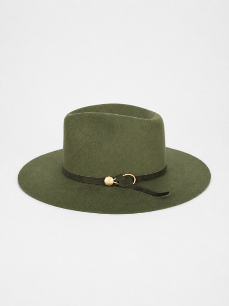 Wool Hat with Leather Band Olive