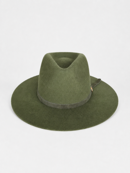 Wool Hat with Leather Band Olive