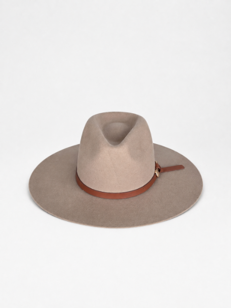 Wool Hat with Leather Band Camel Wool