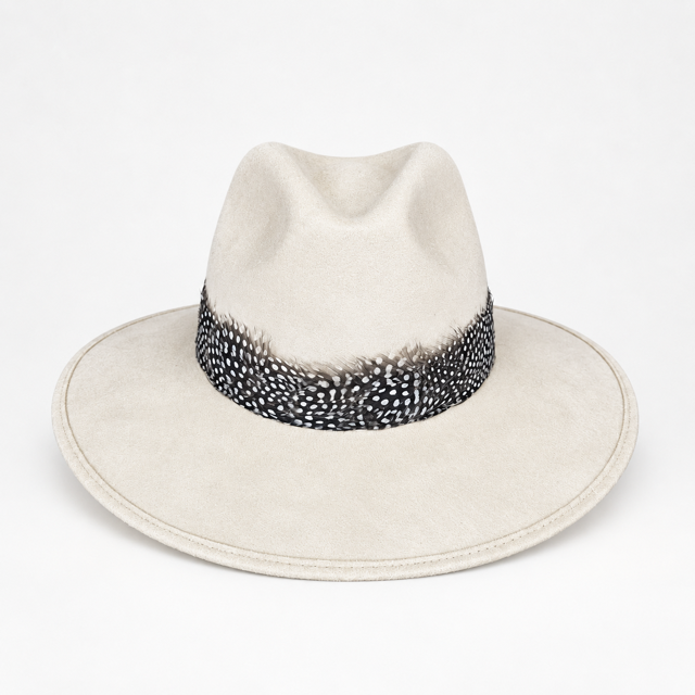 Cream Suede Hat Feather 105 Dots
