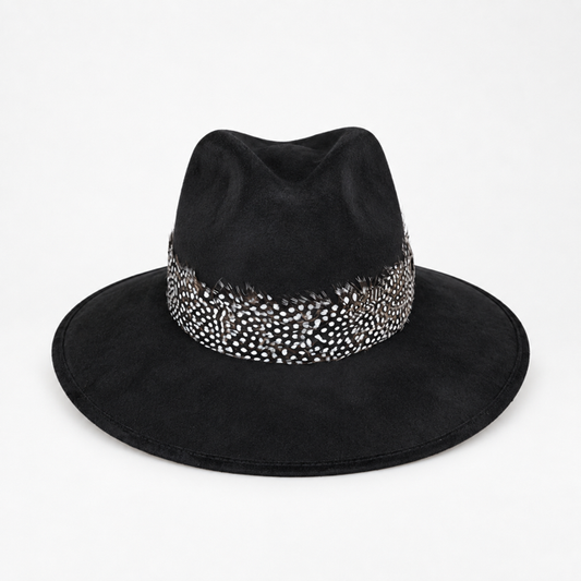 Black Suede Hat Feather 105 Dots