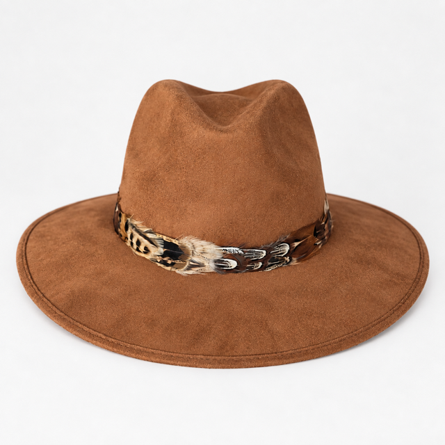 Light Brown Suede Hat Feather 206 Multi Color Mallard