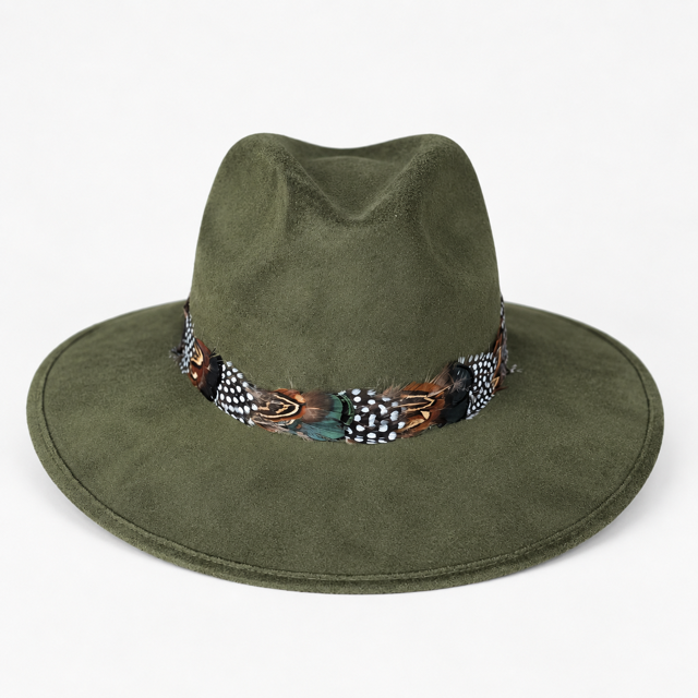 Olive Suede Hat Feather 206 Multi Color Mallard