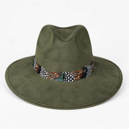 Olive Suede Hat Feather 206 Multi Color Mallard
