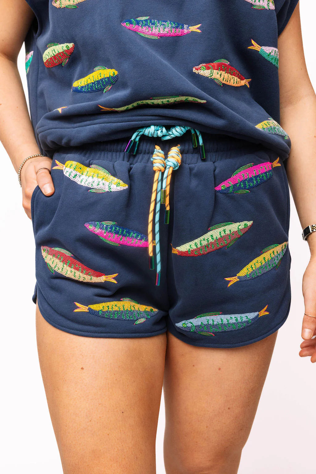 Navy Multi Fish Tie Short