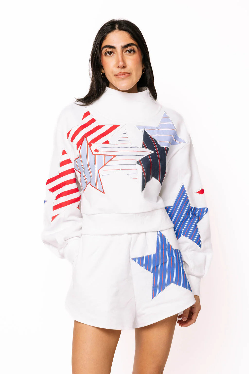 White USA Stripe Patch Star Short
