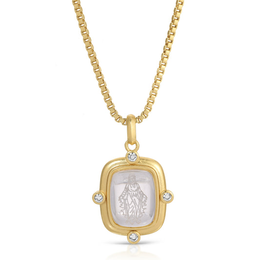 Carved Quartz Mary Necklace White