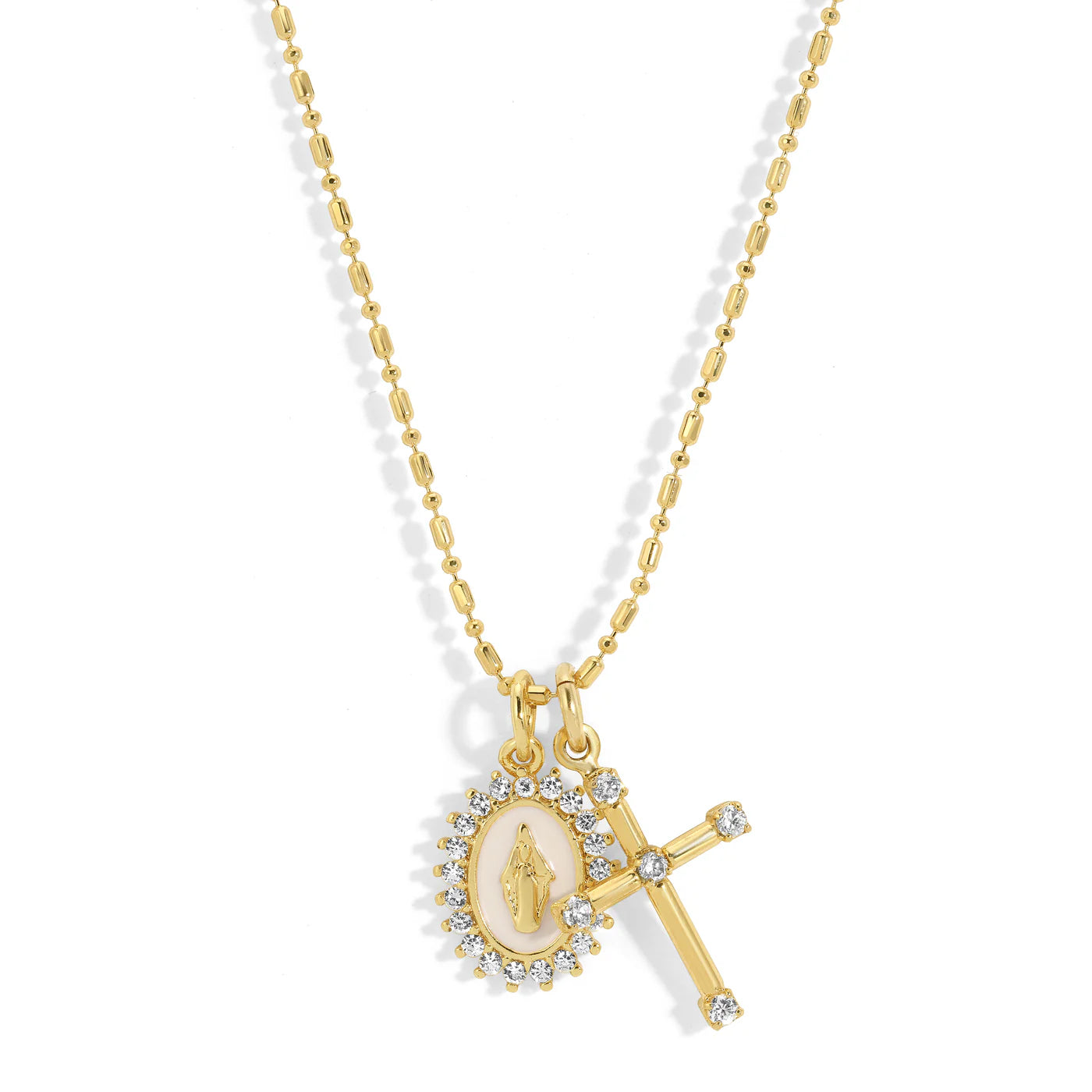 Virgin Maria Multi-Charm Necklace White