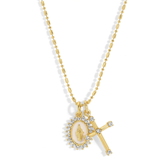 Virgin Maria Multi-Charm Necklace White