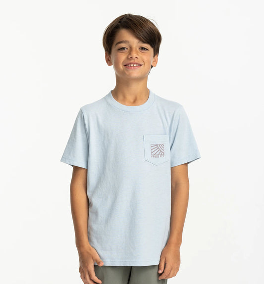 Youth Sun and Surf Pocket Tee Heather Cays Blue