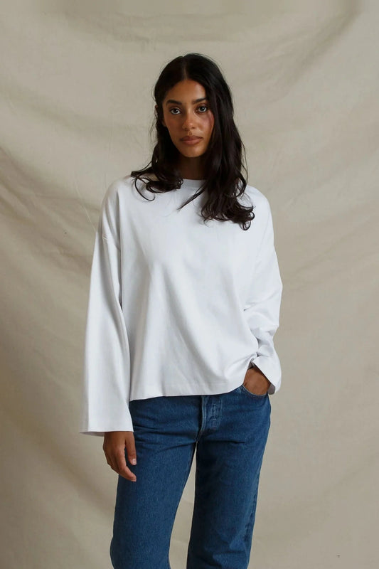 Heavy Jersey Drop Shoulder Crew Neck Pullover White