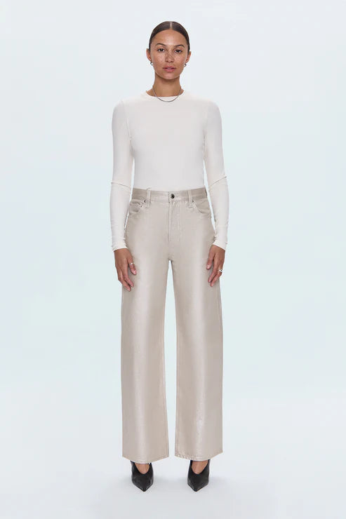 Tate High Rise Bowed Wide Leg Jean Champagne Luster