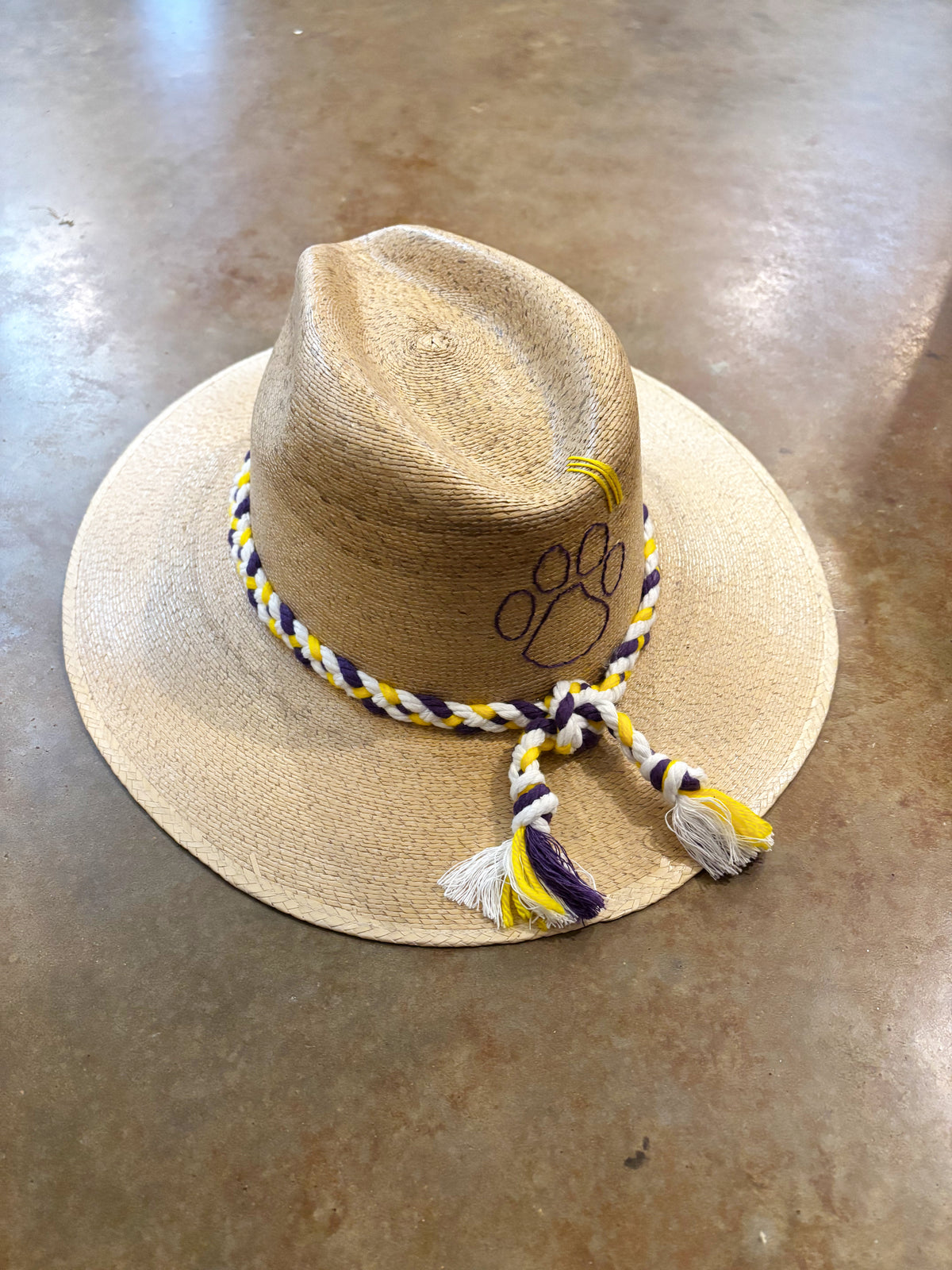 Natural Palm LSU Paw Purple, Yellow, & White Braid
