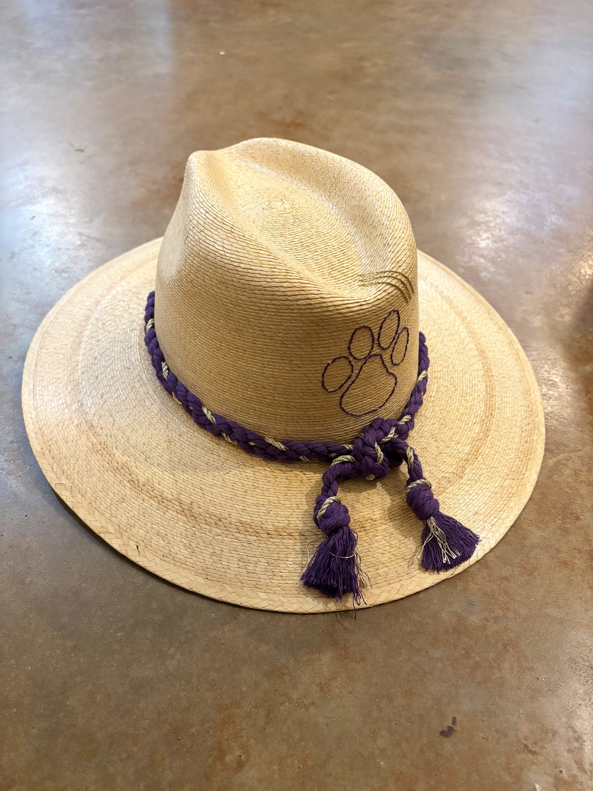 Natural Palm LSU Paw Purple & Gold Braid