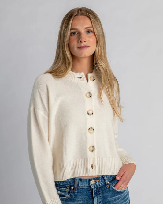 Nina Crewneck Cardigan Ecru