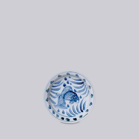 Small BW Porcelain Auspicious Carp Dish